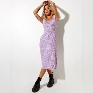 Motel Rocks Lona Midi Dress - Ditsy Rose Lilac Floral Puff Sleeve Dress